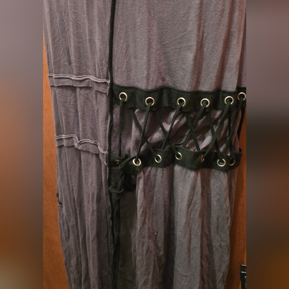 Cray Edgy Gray & Black Cotton Lace Studded Corset Details Dress SzL - Picture 3 of 15